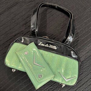 Lux de Ville Cruiser Tote and Getaway Wallet in Black & Seafoam Green Sparkle